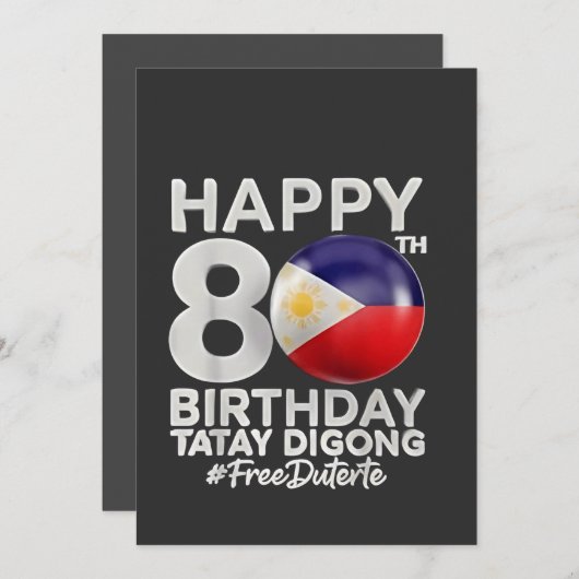 Gelukkige 80e verjaardag Tatay Digong Duterte PRRD Kaart (Voorkant / Achterkant)