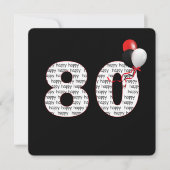 Gelukkige 80ste verjaardag op zwarte uitnodiging (Voorkant)