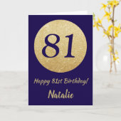 Gelukkige 81e verjaardag Navy Blue en Gold Glitter Kaart (Gele Bloem)
