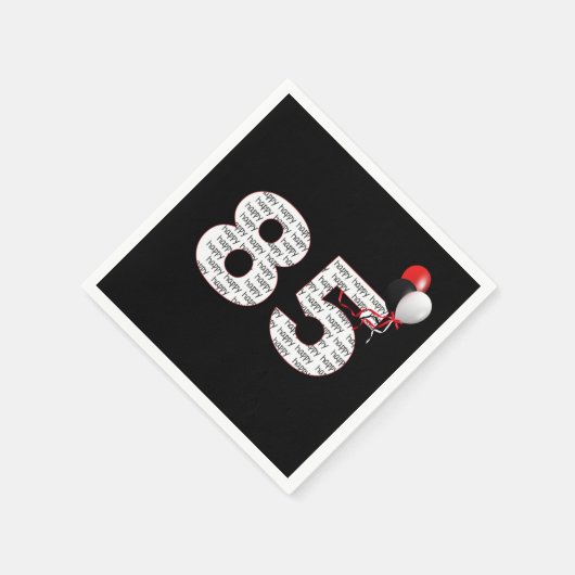 Gelukkige 85e verjaardag op zwarte servetten (Hoek)