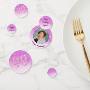 Gelukkige 90ste verjaardag Chic Falling Pink Glitt Confetti