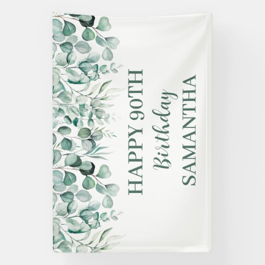 Gelukkige 90ste verjaardag Eucalyptus Botanisch Ru Spandoek (Verticaal)