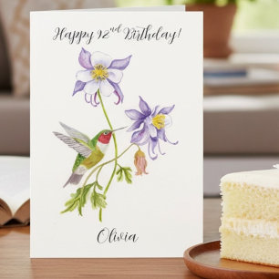 Gelukkige 92e verjaardag Columbine met Kolibrie Kaart