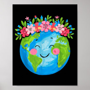 Gelukkige aarddag 2025 Schattige aarde Bloemrijke Poster