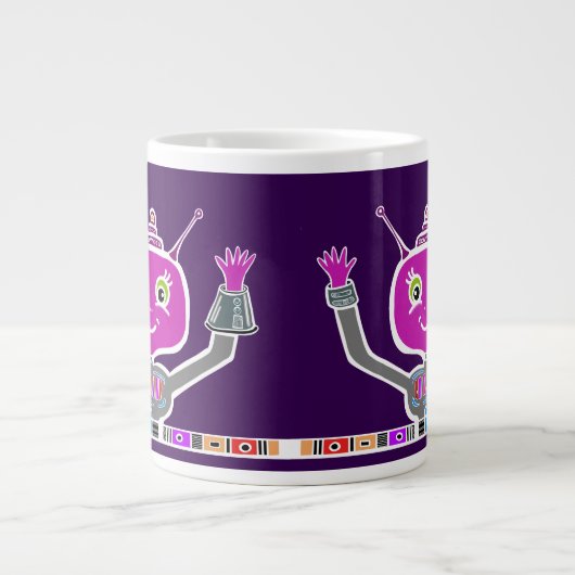 Gelukkige Alien Robot Extra Grote Beker (Voorkant)