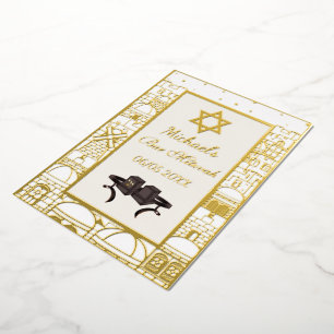 Gelukkige Bar Mitswa Jeruzalem Kotel Tefillin Goud Folie Uitnodiging