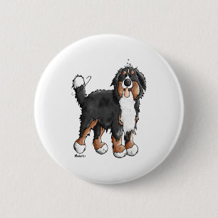 Gelukkige Bernese Berghond - Strip - Honden - Cart Ronde Button 5,7 Cm