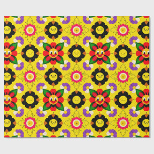 Gelukkige Bijen En Bloemen Voor Lente Huisstijl Cadeaupapier
