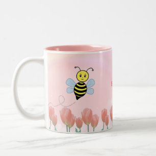 Gelukkige Bijen en Roze Tulpen Tweekleurige Koffiemok