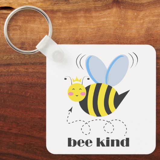 Gelukkige bijenprinses met kroon en slogan Bee Kin Sleutelhanger (Voorkant)