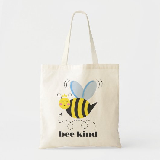 Gelukkige bijenprinses met kroon en slogan Bee Kin Tote Bag (Voorkant)
