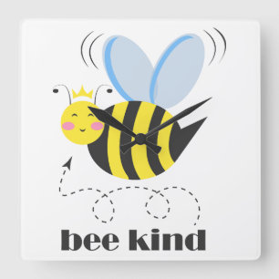 Gelukkige bijenprinses met kroon en slogan Wees Aa Vierkante Klok