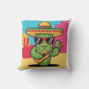 Gelukkige Cactus Fiesta Cartoon – Mexicaanse Woest Kussen