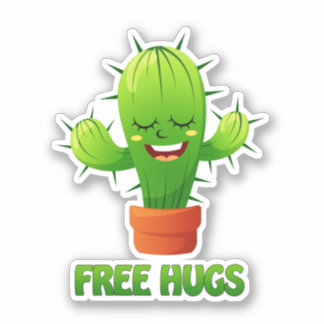 Gelukkige cactus met gratis knuffels sticker