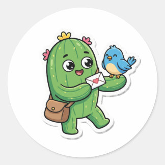 Gelukkige Cactus Postbode Cute Die-Cut Sticker
