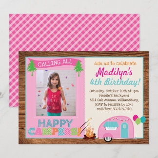 Gelukkige Camper Meisje Foto Verjaardagsfeest Kaart