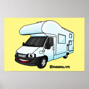 Gelukkige camperwagen cartoon illustratie poster