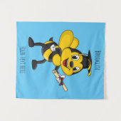 Gelukkige cartoon bij afstuderen wandkleed (Voorkant (horizontaal))