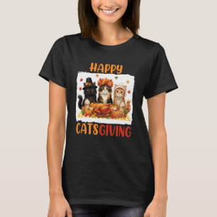 Gelukkige Catsgiving Kat Pelgrim Kostuum Herfst Ma T-shirt