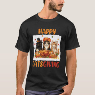 Gelukkige Catsgiving Kat Pilgrim Kostuum Herfst Ma T-shirt