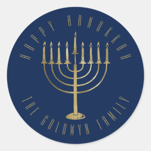 Gelukkige Chanoeka 'Blue Gold Menorah vakantie Ronde Sticker
