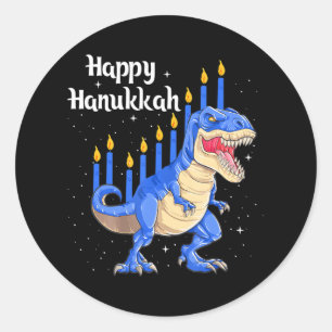Gelukkige Chanoeka Dinosaurus Chanoeka Kerstmis Ronde Sticker