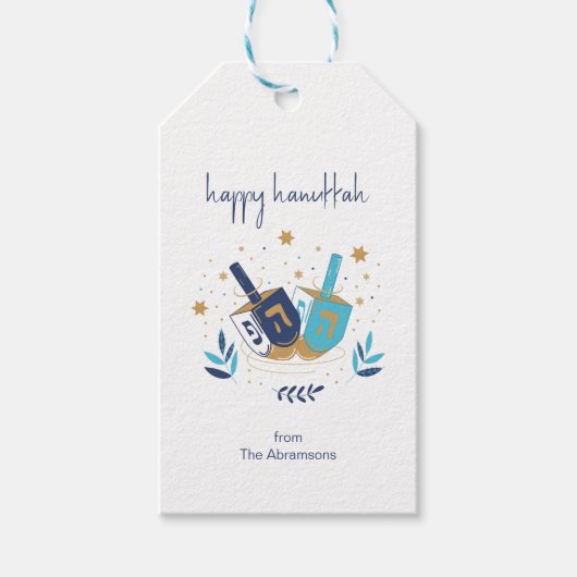 Gelukkige Chanoeka Floral Dreidel Cadeaulabel (Voorkant)