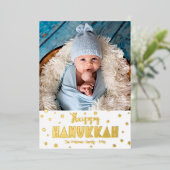 Gelukkige Chanoeka Foto Whimsical Sterren Echt Gou Folie Feestdagenkaart (Staand Voorkant)