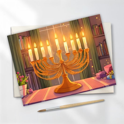 Gelukkige Chanoeka Menorah Kaarsen Olieverf Schild Briefkaart