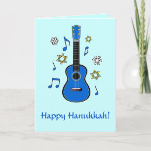 Gelukkige Chanoeka met Ukelele en Sterren Feestdagen Kaart