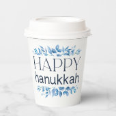 Gelukkige Chanoeka (met Winter Watergekleurde Bloe Papieren Bekers (Voorkant)