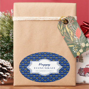 Gelukkige Chanoeka Waterverf Sterren van David Ovale Sticker