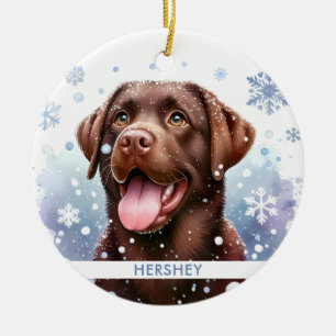 Gelukkige Chocolade Labrador Retriever Hond Kerstm Keramisch Ornament
