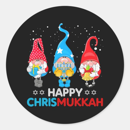 Gelukkige Chrismukkah Gnomes Kerstmis Chanoeka Ronde Sticker (Voorkant)