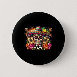 Gelukkige cinco de mayo Mexicaanse hoed schedel gi Ronde Button 5,7 Cm