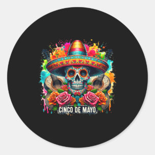 Gelukkige cinco de mayo Mexicaanse hoed schedel gi Ronde Sticker