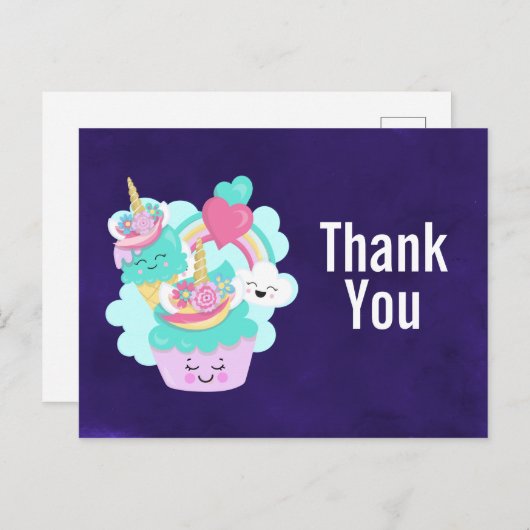 Gelukkige Cupcake en Ice Cream Verjaardag Dank u Briefkaart (Voorkant / Achterkant)