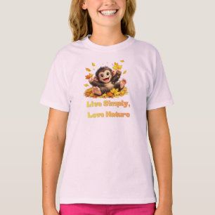 Gelukkige Cute Aap Speelt in Vallende Herfstblader T-shirt