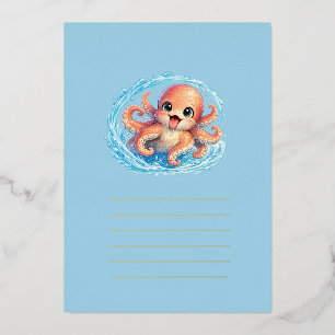 Gelukkige Cute Octopus Kawaii Zeeleven Illustratie Folie Feestdagenkaart