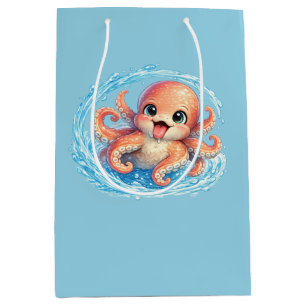 Gelukkige Cute Octopus Kawaii Zeeleven Illustratie Medium Cadeauzakje