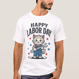 Gelukkige Dag van de Arbeid Kat Werknemer Patrioti T-shirt
