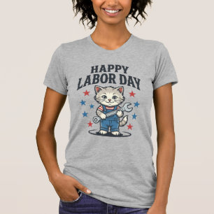 Gelukkige Dag van de Arbeid Kat Werknemer Patrioti T-shirt