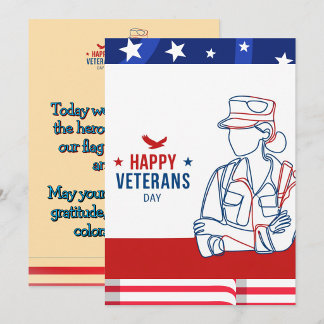 Gelukkige Dag van de Veteranen Lijnkunstkaart Kaart