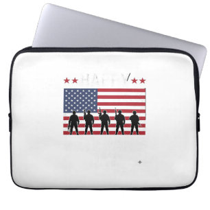 Gelukkige Dag van de Veteranen Vlag Silhouet Vecto Laptop Sleeve