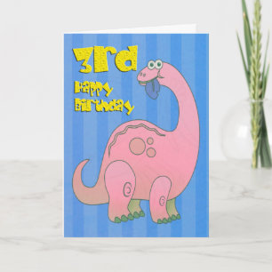 Gelukkige Derde Verjaardag Roze Dinosaurus Kaart