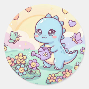 Gelukkige Dino Tuin Ronde Sticker