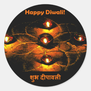 Gelukkige Diwali Diya Lichten en Hindi Groet Ronde Sticker
