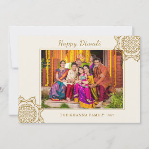 Gelukkige Diwali Foto Rode Gouden Mandala Groet Feestdagenkaart