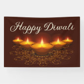 Gelukkige Diwali met Rangoli en Diya Spandoek (Horizontaal)