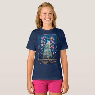 Gelukkige Diwali Peacock & Bloemen T-shirt